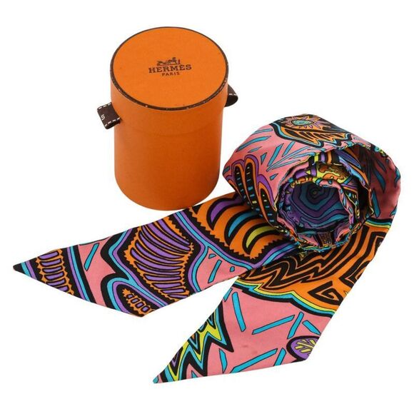 25SS Hermes Legend Of The Kuna Tribe Of Panama Twilly Silk Scarf Multicolor - Picture 8 of 9